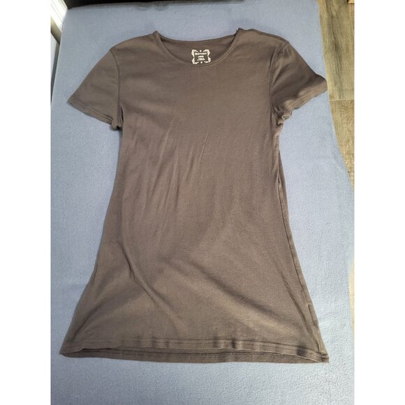 Old Navy Women's L Brown Short Sleeve Long Length T Shirt Y2k Skater Style - Picture 4 of 9